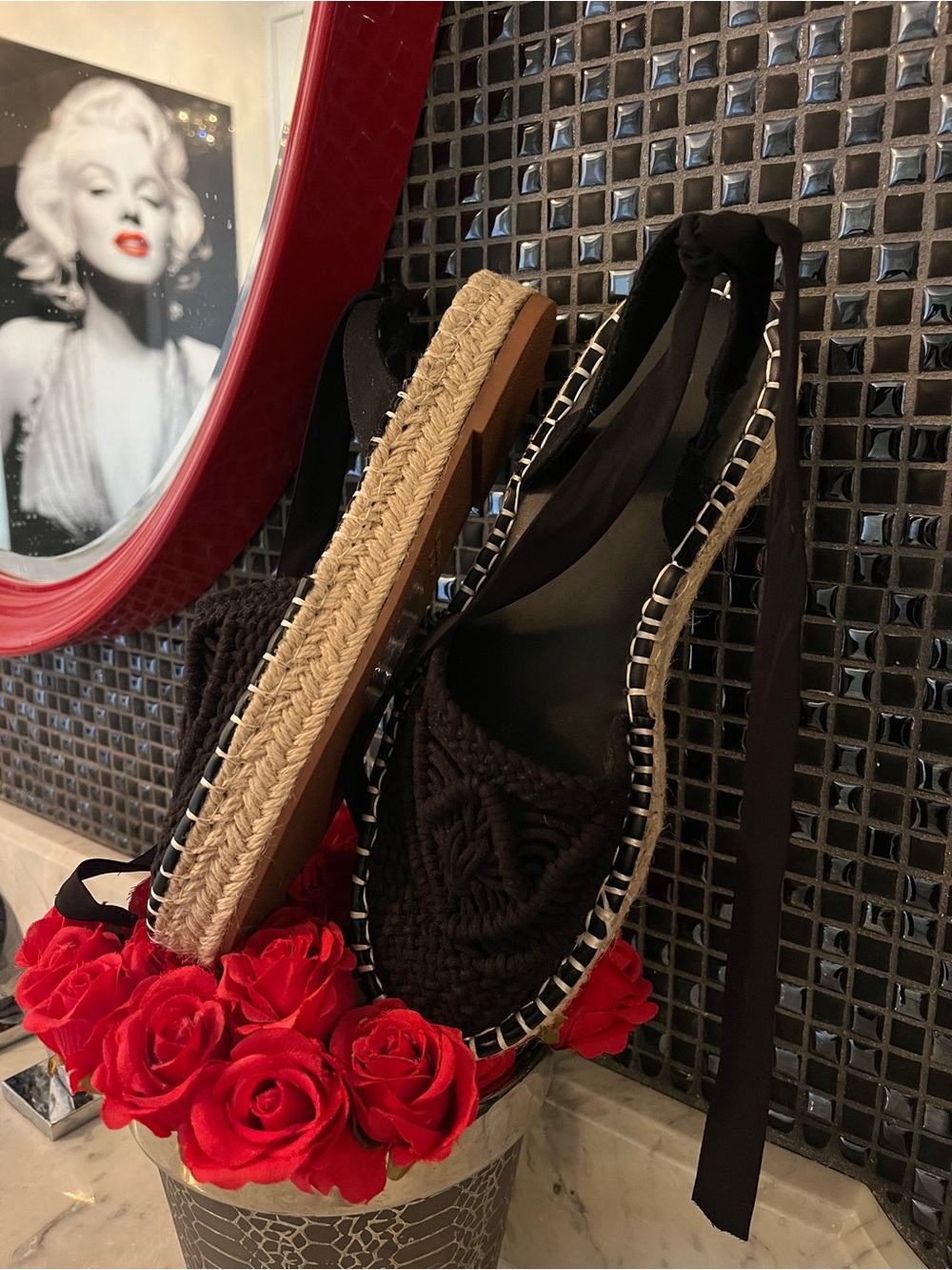 NEW Black Woven macrame Espadrille Sandals with lace up ankle ties - Picture 8 of 15
